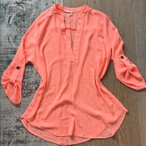 Lush neon coral 3/4 Sleeve Blouse tunic size small